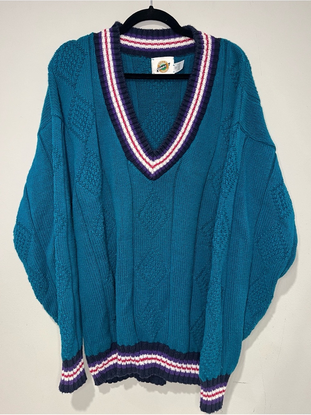 Vintage Field Gear Cricket Sweater 90s Cable Knit V-Neck 100% Cotton Size XXL